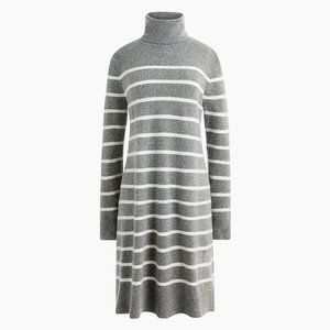 J. Crew Turtleneck Striped Sweater Dress Womens XS Grey + White Soft Fair Trade